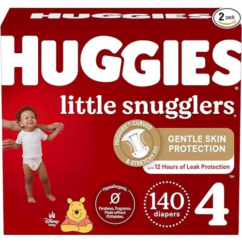 Huggies Size 4 Diapers, Little Snugglers Baby Diapers, Size 4 (22-37 lbs), 70 Count (Pack of 2)