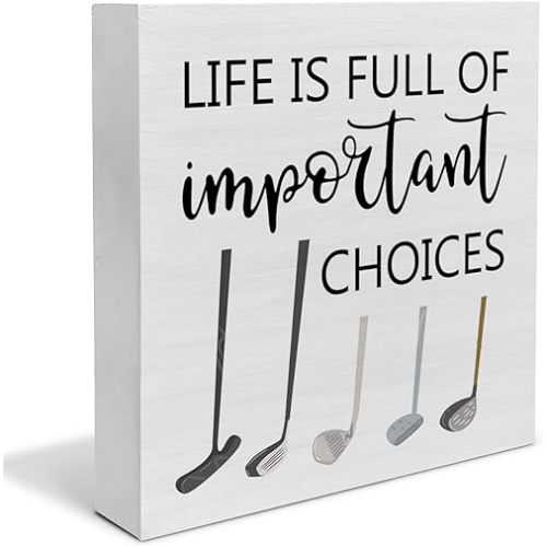 Important Choices Golf Wood Box Sign Decor Desk Sign Golf Life Wooden Box Block Sign Golfer Rustic Home Office Shelf Wall Decoration Gift for Him