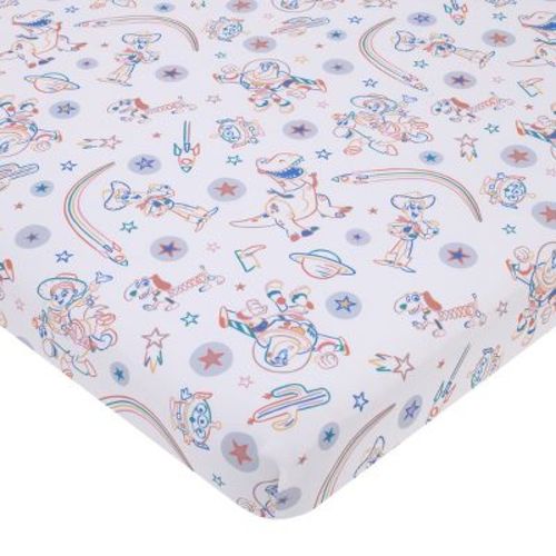 Disney Toy Story Blue, Orange, And White, Woody, Buzz, And Jessie Super Soft Nursery Fitted Mini Crib Sheet