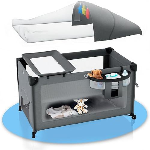 BILAMY® 5 in 1 Baby Bassinet Bedside Sleeper + E-Book | Baby Travel Bed & Bedside Crib with Changing Table, Pack and Play, Sunshade & Mosquito Net (2024 Model)