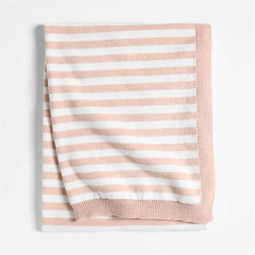 Sweater Stripe Pink Organic Cotton Knit Baby Stroller Blanket