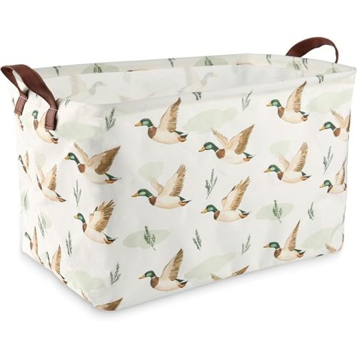 Mallard Duck Storage Basket - Mallard Duck Room Decor, Cute Waterproof Laundry Basket Storage Bin Collapsible Nursery Hamper Toy Box Decorative Hunting Decor for Bathroom Nursery Room Bedroom