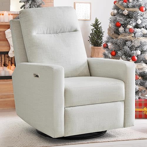 Electric Power Recliner Chair Glider Sofa, Swivel Rocking Recliner Chair for Adults with USB&USB-C Ports, Nursery Rocking Sofa Living Room Chairs (Beige)