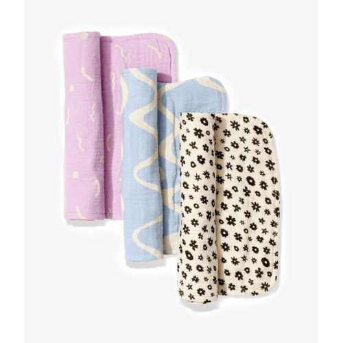 Printed Organic Cotton Muslin Burp Cloth Set GOTS Certified