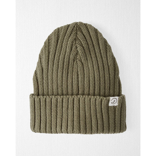 Baby Organic Cotton Ribbed Knit Beanie in Olive