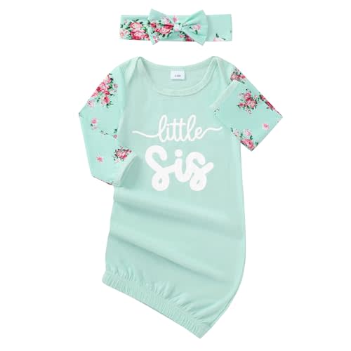 AMAWMW Newborn Baby Girl Little Sister Sleeper Gown Stripe Long Sleeve Nightgown Pajamas Gifts Stuff Essential Outfit