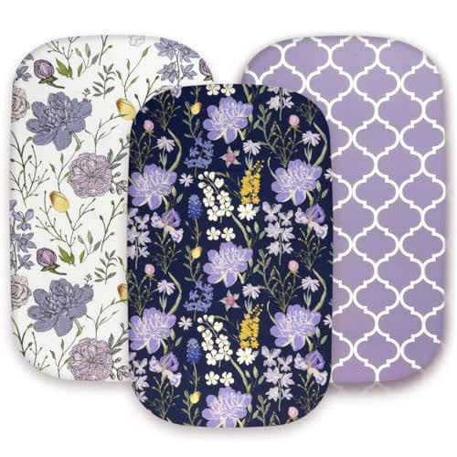 AMROSE 3 Pack Bassinet Sheets 33" x 20" Compatible with Mika Micky, Baby Delight, Dream On Me, AMKE and Other Rectangle Bassinet Mattress, Soft and Skin-Friendly, Violet
