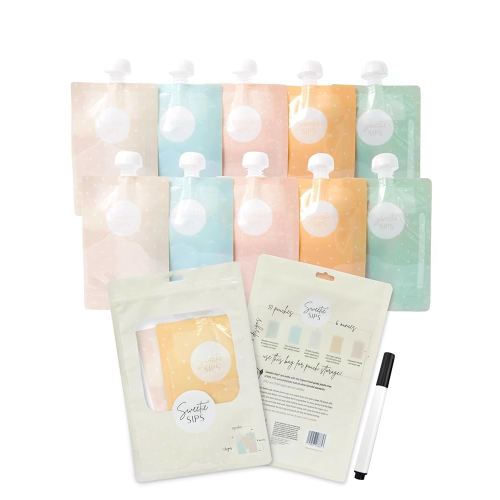 Reusable Food Pouches 10-Pack 6oz Baby Food Storage Refillable Toddler Squeeze Pouch for Kids Washable Freezer Safe Homemade Purees Smoothies Sweetie Sips