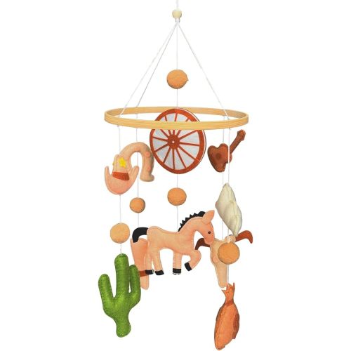 Western Baby Shower Mobile Cowboy Nursery Decor Cowboy Mobile for Crib Ceiling Nursery Mobile Cowboy hat Cloud Cactus Guitar Wheel Horse Money Bag Boots Decoration for Room Decor Newborn Gift