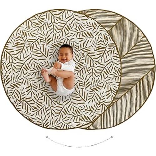 Toddlekind 100% Organic Cotton 48" Reversible Quilted Luxe Play Mat for Babies/Toddlers, Multifunctional, Sand Castle (Ochre/Gold)