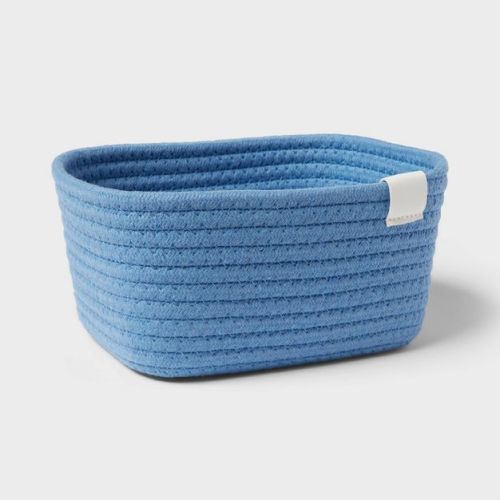 Coiled Rope Basket Blue - Brightroom™: Rectangle, Polyester & Cotton, 4" H x 8" W x 6" D, Spot Clean