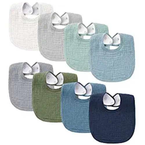 Konssy Muslin Baby Bibs 8 Pack Baby Bandana Drool Bibs Cotton for Unisex Boys and Girls, Soft Absorbent Set for Teething and Drooling