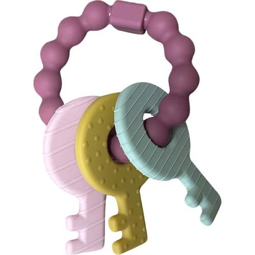 Key Rattle Teether, Mauve - Three Hearts | Maisonette