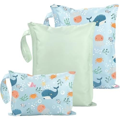 Wet Bag for Swimsuit - 3 Pack Waterproof Wet Dry Bag for Clothes - Baby Diaper Bag - Travel Laundry Daycare Bags - Baby Beach Essentials - Bogg Bag Accessories