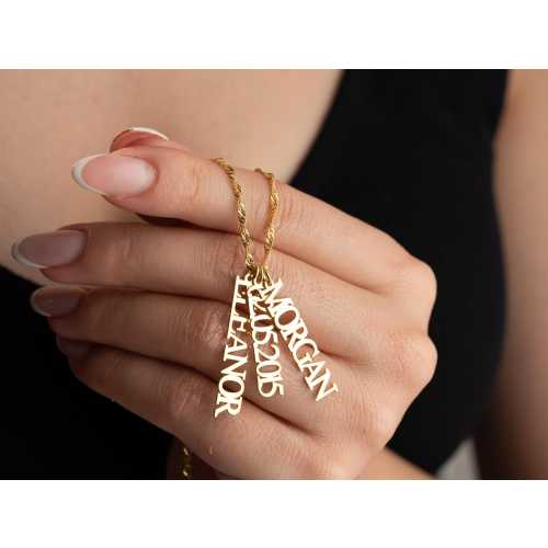Personalized Multi Vertical Name Necklace, Family Name/Kids Name Necklace, Custom Unisex Date Necklace, Mothers Day Gift for Grandma