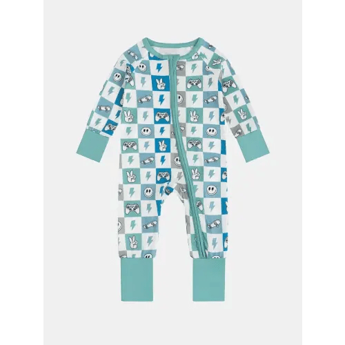 Toddler Baby Girls Simple Long Sleeve Checkerboard Print Bodysuit For Boys And Girls