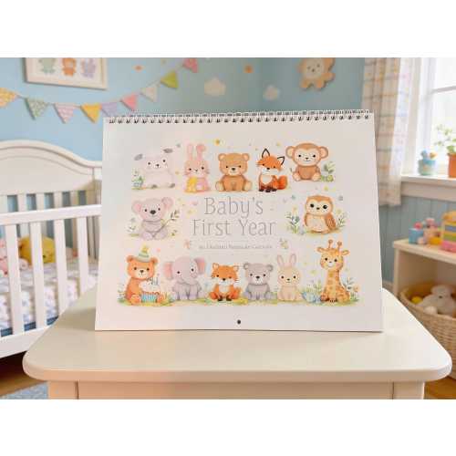 Baby First Year Calendar - Memory Calendar First Year Keepsake Calendar, Milestone Stickers, First Year Calendar Shower Gift