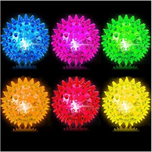 Bouncy Light Up Ball for Kids - LED Flashing Spiky Sensory Stress Balls for Toddlers 1-3 2.55inch Fidget Sensory Toys Glow in The Dark for Party Favors Student Gifts School Rewards