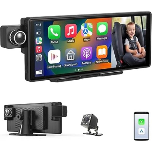 10.26 inch Car Video Recorder Portable Car Stereo for Baby Monitor, Back Seat Camera, Portable Wireless CarPlay Screen, Android Auto, Navigation, Bluetooth, 1080P