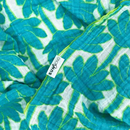 Turquoise Palm Tree Organic Cotton Muslin Baby Blanket. Blue Gender Neutral Breathable Gauze Swaddle Blanket for Warm Weather. Beach Baby.