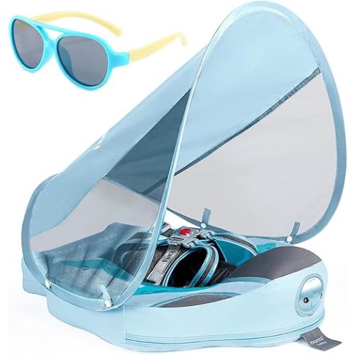 Baby Floats for Pool with Canopy Removable Sun Protection Canopy Mambobaby Float Non Inflatable Upgrade Add Tail Avoid Flip Waterproof Skin-Friendly Infant Swim Float 3-24 Months