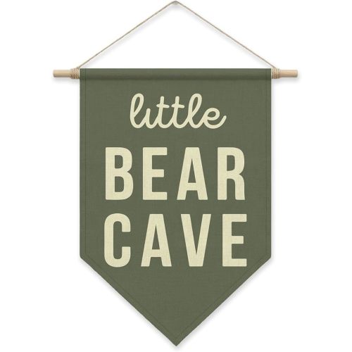Little Bear Cave Poster Hanger Frame, Kids Pennant Banner Flags, Nursery Decor for Baby Boy Children, Toddler, Canvas Wall Hanging Decor for Kids Room Bedroom Playroom, Sage Green Wall Art