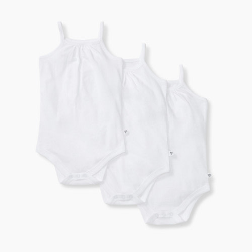 Burt's Bees Baby Organic Cotton Set of 3 Solid Camisole Bodsuits - Cloud White, 3-6 M