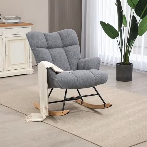 SAETSFEG Teddy Ergonomic Accent Nursery Rocking Chair with High Backrest, Dark Grey