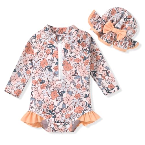 Aalizzwell Baby Girls Long Sleeve One Piece Swimsuit with Hat