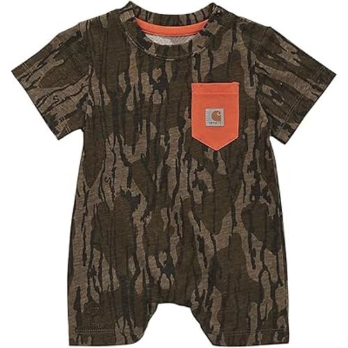 Carhartt Baby Infant Short-Sleeve Camo Orange Pocket Romper, Lands Mossy Oak - 18 Month