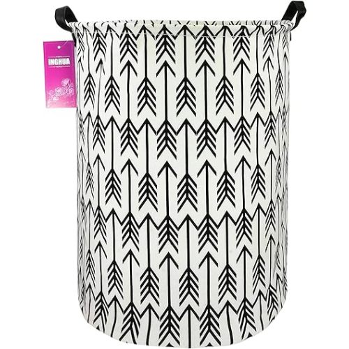 Laundry Hamper Large Canvas Fabric Lightweight Storage Basket/Toy Organizer/Dirty Clothes Collapsible Waterproof for College Dorms, Boys and Girls Bedroom,Bathroom(black arrow)