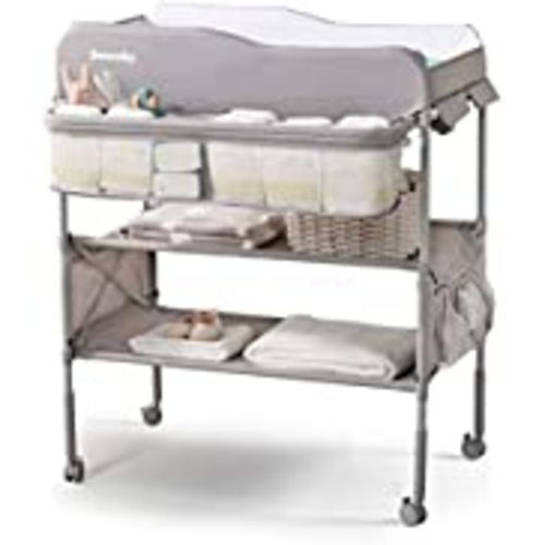 Sweeby Portable Baby Changing Table, Foldable Changing Table Dresser Changing Station for Infant, Waterproof Diaper Changing Table Pad Topper, Mobile Nursery Organizer for Newborn Essentials (Black)