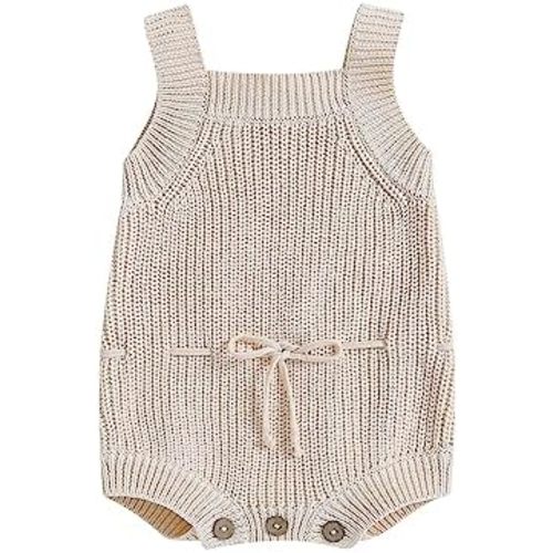 Baby Girl Boy Fall Sweater Romper Casual Sleeveless Square Neck Jumpsuits Knit Bodysuit Infant Outfits