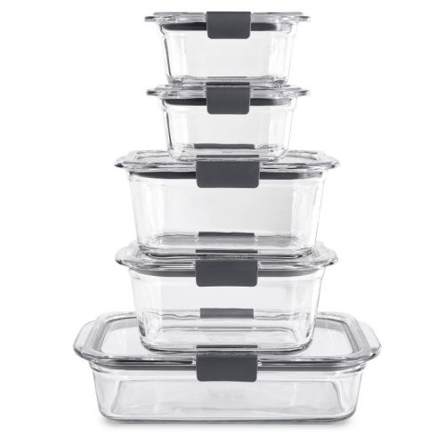 Rubbermaid 10pc Brilliance Glass Food Storage Set: Glass Containers With Lids, Oven & Microwave Safe, Dishwasher Safe