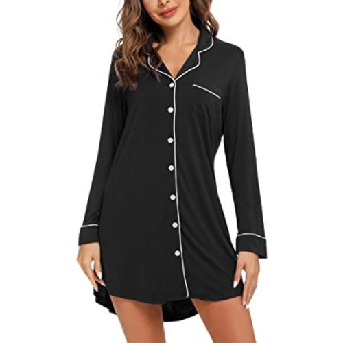 Anjue Pajama Nightgowns for Women Button Down Pajamas Tops Short/Long Sleeve Sleepwear Sleep Shirts Nightdress S-XXL