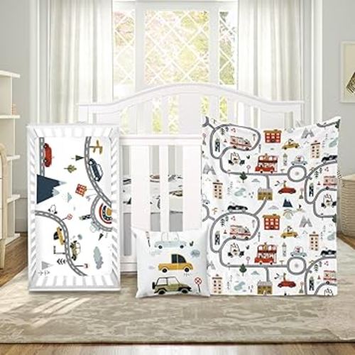 Baby Crib Bedding Set 3 Piece - Vehicles Design Soft Chic Blanket, Crib Sheet, Pillowcase for Newborns Boys Girls Nursery Gifts Color23-Cars