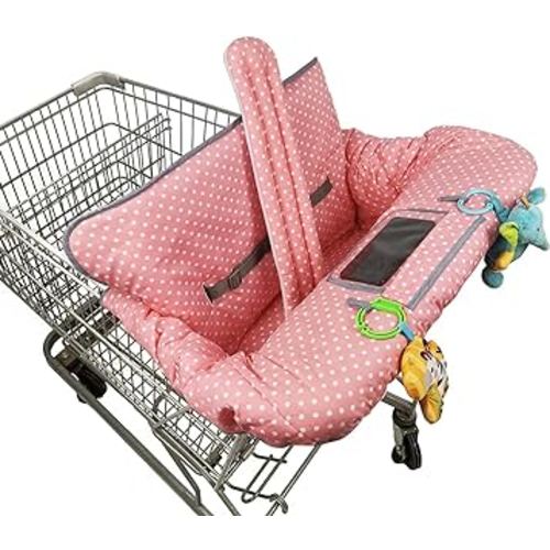 ICOPUCA Shopping Cart Cover, 2 in 1 cart Cover for Babies N high Chair Cover, Padded Grocery cart Cover for Baby Girl boy, with 1” Thick/Removable/Reversible Cushion, Pink dots;