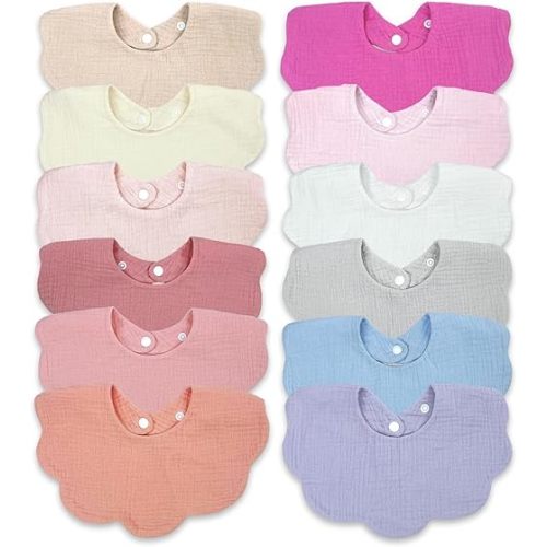 Baby Drool Bibs for Unisex Girls Boys 12 Pack Baby Muslin Bibs for Drooling and Teething