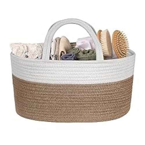 Natemia Cotton Rope Diaper Caddy - Versatile Nursery Basket with Storage Bin for Diapers and Newborn Baby Essentials, Portable Car Organizer, Perfect Baby Shower Gift : Baby