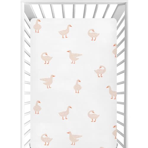 CaTaKu Mini Crib Sheets Fitted for Girls Boys Cute Gooses Duck Baby Crib Sheets, Neutral Mattress Sheets Nursery Toddler Bed Sheets 28"x 52"