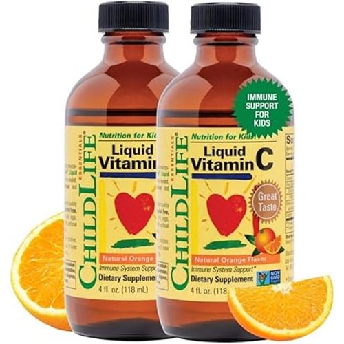 CHILDLIFE ESSENTIALS Liquid Vitamin C - Liposomal Vitamin C Liquid, Pure Vitamin C, Vitamin C for Kids, Liquid Supplement, Immune System Support, Great Taste - Natural Orange, 4 Fl Oz (Pack of 2)