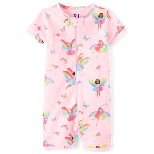 Baby And Toddler Girls Rainbow Fairy Snug Fit Cotton Cropped One Piece Pajamas - Pink