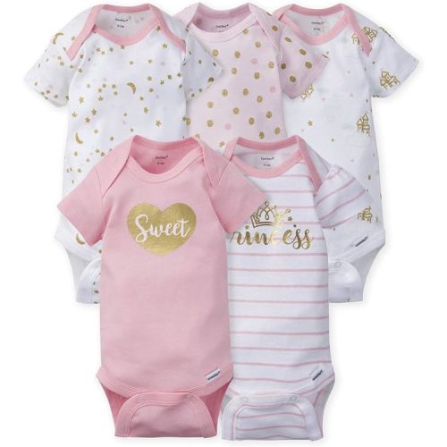 Gerber Baby-Girls 5-Pack Short Sleeve Variety Onesies Bodysuits - Newborn - Princess Arrival