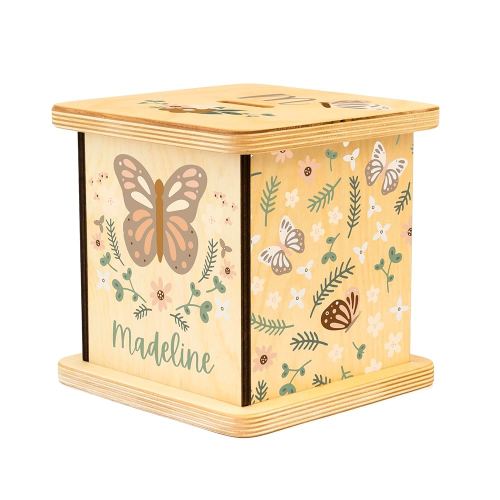 Wooden Piggy Bank for Kids and Adults, Personalized Gift Handmade in USA by BloomOwl, Custom Piggy Bank, Personalized Banks for Kids, Gifts for Baby Boys and Girls (Woodland)