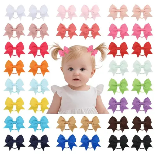 40pcs 2 inches Hair Ties With Bows Baby Bows Hair Ties Elastic Ponytail Holders Hair Accessories for Infants Toddlers Baby Girls