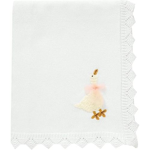 mimixiong Cotton Baby Blanket Heritage Receiving Cuddle Stroller Crib Blanket with Cute Embroidered Goose for Boys and Girls 30x40 Inch