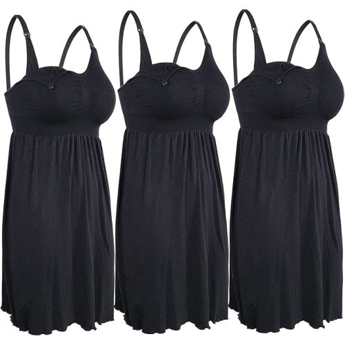 iLoveSIA Nursing Gowns with Built-in Nursing Bra-3-Pack Breastfeeding Night gown-Comfort Soft for Labor Postpartum Hospital