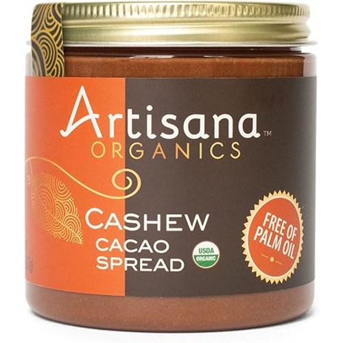 Artisana Organics Cashew Cacao Spread, 9.5oz | Sweetened with Coconut Sugar, No Palm Oil