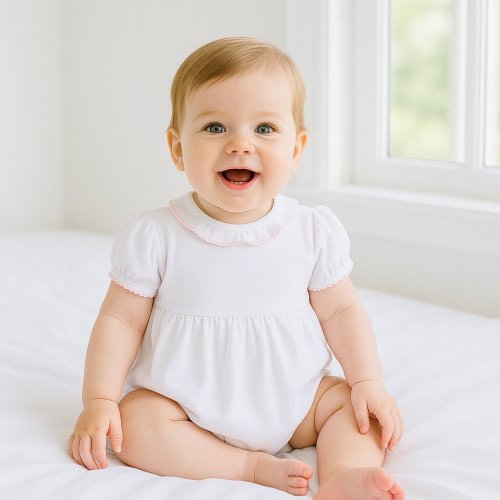 Baby Girl White Ruffle Bubble - Pink Trim - Peruvian Pima Cotton – Magnolia Baby
