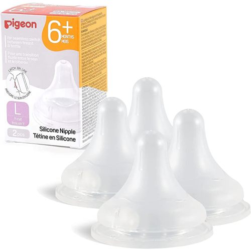 Pigeon Silicone Nipple (L) with Latch-On Line, Natural Feel, 6+ Months, 4 Counts